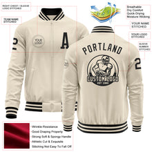 Load image into Gallery viewer, Custom Cream Black Bomber Varsity Letterman Zipper Jacket