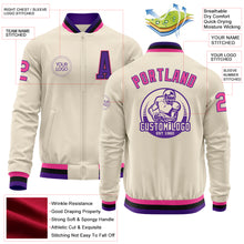Laden Sie das Bild in den Galerie-Viewer, Custom Cream Pink Purple-Black Bomber Varsity Letterman Zipper Jacket