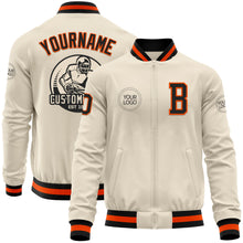 Laden Sie das Bild in den Galerie-Viewer, Custom Cream Black-Orange Bomber Varsity Letterman Zipper Jacket