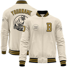 Загрузить изображение в средство просмотра галереи, Custom Cream Old Gold-Black Bomber Varsity Letterman Zipper Jacket