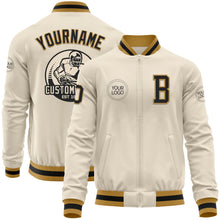 Загрузить изображение в средство просмотра галереи, Custom Cream Black-Old Gold Bomber Varsity Letterman Zipper Jacket