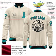 Загрузить изображение в средство просмотра галереи, Custom Cream Teal-Black Bomber Varsity Letterman Zipper Jacket