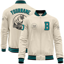 Загрузить изображение в средство просмотра галереи, Custom Cream Teal-Black Bomber Varsity Letterman Zipper Jacket