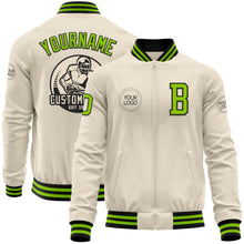 Загрузить изображение в средство просмотра галереи, Custom Cream Neon Green-Black Bomber Varsity Letterman Zipper Jacket