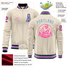 Laden Sie das Bild in den Galerie-Viewer, Custom Cream Pink Black-Light Blue Bomber Varsity Letterman Zipper Jacket