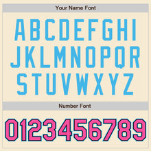 Laden Sie das Bild in den Galerie-Viewer, Custom Cream Pink Black-Sky Blue Bomber Varsity Letterman Zipper Jacket