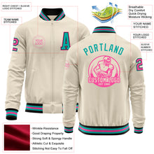 Charger l'image dans la galerie, Custom Cream Pink Black-Aqua Bomber Varsity Letterman Zipper Jacket
