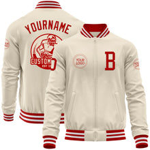 Загрузить изображение в средство просмотра галереи, Custom Cream Red-White Bomber Varsity Letterman Zipper Jacket