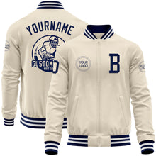 Laden Sie das Bild in den Galerie-Viewer, Custom Cream Navy-White Bomber Varsity Letterman Zipper Jacket