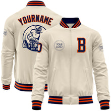 Загрузить изображение в средство просмотра галереи, Custom Cream Navy-Orange Bomber Varsity Letterman Zipper Jacket