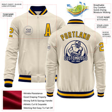 Laden Sie das Bild in den Galerie-Viewer, Custom Cream Gold-Navy Bomber Varsity Letterman Zipper Jacket