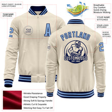 Laden Sie das Bild in den Galerie-Viewer, Custom Cream Light Blue-Navy Bomber Varsity Letterman Zipper Jacket
