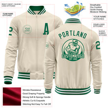 Laden Sie das Bild in den Galerie-Viewer, Custom Cream Kelly Green-White Bomber Varsity Letterman Zipper Jacket