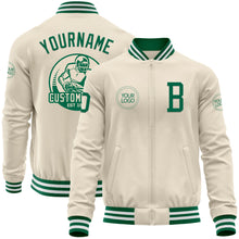 Laden Sie das Bild in den Galerie-Viewer, Custom Cream Kelly Green-White Bomber Varsity Letterman Zipper Jacket