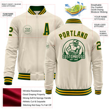 Laden Sie das Bild in den Galerie-Viewer, Custom Cream Green-Gold Bomber Varsity Letterman Zipper Jacket