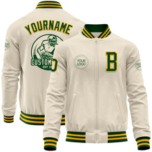 Laden Sie das Bild in den Galerie-Viewer, Custom Cream Green-Gold Bomber Varsity Letterman Zipper Jacket