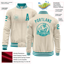 Charger l'image dans la galerie, Custom Cream Teal-White Bomber Varsity Letterman Zipper Jacket