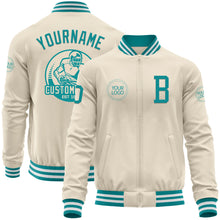 Charger l'image dans la galerie, Custom Cream Teal-White Bomber Varsity Letterman Zipper Jacket