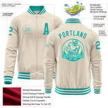Laden Sie das Bild in den Galerie-Viewer, Custom Cream Aqua-White Bomber Varsity Letterman Zipper Jacket