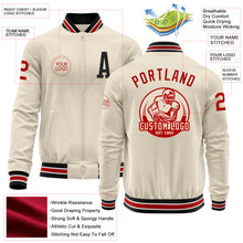 Laden Sie das Bild in den Galerie-Viewer, Custom Cream Red-Black Bomber Varsity Letterman Zipper Jacket