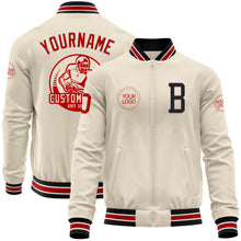 Laden Sie das Bild in den Galerie-Viewer, Custom Cream Red-Black Bomber Varsity Letterman Zipper Jacket
