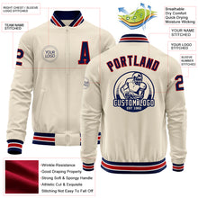 Laden Sie das Bild in den Galerie-Viewer, Custom Cream Navy Red-White Bomber Varsity Letterman Zipper Jacket