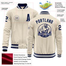 Laden Sie das Bild in den Galerie-Viewer, Custom Cream Navy Gray-White Bomber Varsity Letterman Zipper Jacket