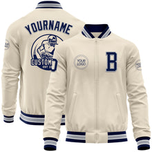 Laden Sie das Bild in den Galerie-Viewer, Custom Cream Navy Gray-White Bomber Varsity Letterman Zipper Jacket