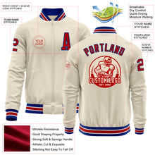 Laden Sie das Bild in den Galerie-Viewer, Custom Cream Red Royal-White Bomber Varsity Letterman Zipper Jacket
