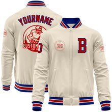 Laden Sie das Bild in den Galerie-Viewer, Custom Cream Red Royal-White Bomber Varsity Letterman Zipper Jacket