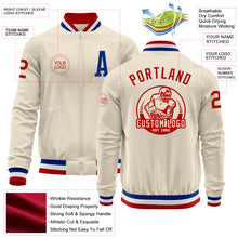 Laden Sie das Bild in den Galerie-Viewer, Custom Cream Red Royal-White Bomber Varsity Letterman Zipper Jacket