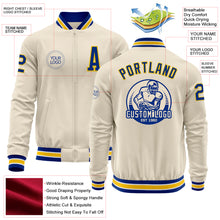 Laden Sie das Bild in den Galerie-Viewer, Custom Cream Royal Yellow-White Bomber Varsity Letterman Zipper Jacket