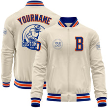 Laden Sie das Bild in den Galerie-Viewer, Custom Cream Royal Orange-White Bomber Varsity Letterman Zipper Jacket