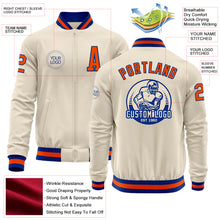 Laden Sie das Bild in den Galerie-Viewer, Custom Cream Royal-Orange Bomber Varsity Letterman Zipper Jacket
