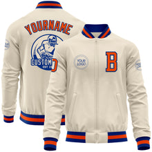 Laden Sie das Bild in den Galerie-Viewer, Custom Cream Royal-Orange Bomber Varsity Letterman Zipper Jacket