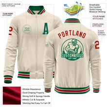Загрузить изображение в средство просмотра галереи, Custom Cream Red Kelly Green-White Bomber Varsity Letterman Zipper Jacket