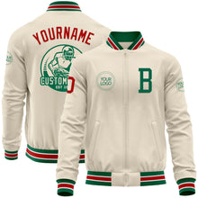Загрузить изображение в средство просмотра галереи, Custom Cream Red Kelly Green-White Bomber Varsity Letterman Zipper Jacket