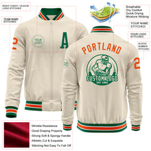Загрузить изображение в средство просмотра галереи, Custom Cream Orange Kelly Green-White Bomber Varsity Letterman Zipper Jacket