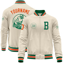 Загрузить изображение в средство просмотра галереи, Custom Cream Orange Kelly Green-White Bomber Varsity Letterman Zipper Jacket