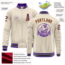 Laden Sie das Bild in den Galerie-Viewer, Custom Cream Purple Gold-White Bomber Varsity Letterman Zipper Jacket