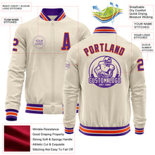 Laden Sie das Bild in den Galerie-Viewer, Custom Cream Purple Orange-White Bomber Varsity Letterman Zipper Jacket