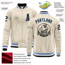 Laden Sie das Bild in den Galerie-Viewer, Custom Cream Black Light Blue-White Bomber Varsity Letterman Zipper Jacket