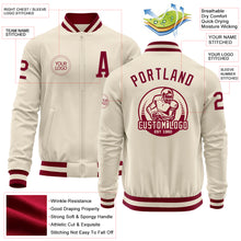 Laden Sie das Bild in den Galerie-Viewer, Custom Cream Maroon Bomber Varsity Letterman Zipper Jacket