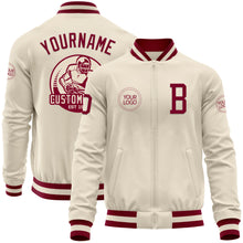 Laden Sie das Bild in den Galerie-Viewer, Custom Cream Maroon Bomber Varsity Letterman Zipper Jacket