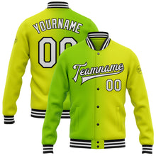 Load image into Gallery viewer, Custom Neon Yellow White Neon Green-Black Bomber Full-Snap Varsity Letterman Gradient Fashion Jacket