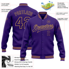 Charger l'image dans la galerie, Custom Purple Old Gold Bomber Full-Snap Varsity Letterman Jacket