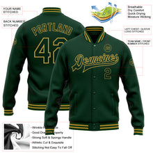 Load image into Gallery viewer, Custom Green Old Gold Bomber Full-Snap Varsity Letterman Jacket