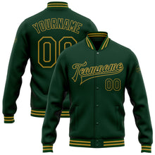 Load image into Gallery viewer, Custom Green Old Gold Bomber Full-Snap Varsity Letterman Jacket