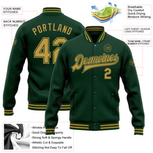 Load image into Gallery viewer, Custom Green Old Gold Bomber Full-Snap Varsity Letterman Jacket