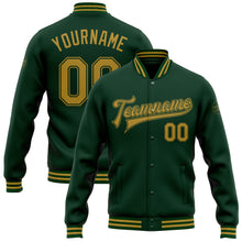 Load image into Gallery viewer, Custom Green Old Gold Bomber Full-Snap Varsity Letterman Jacket